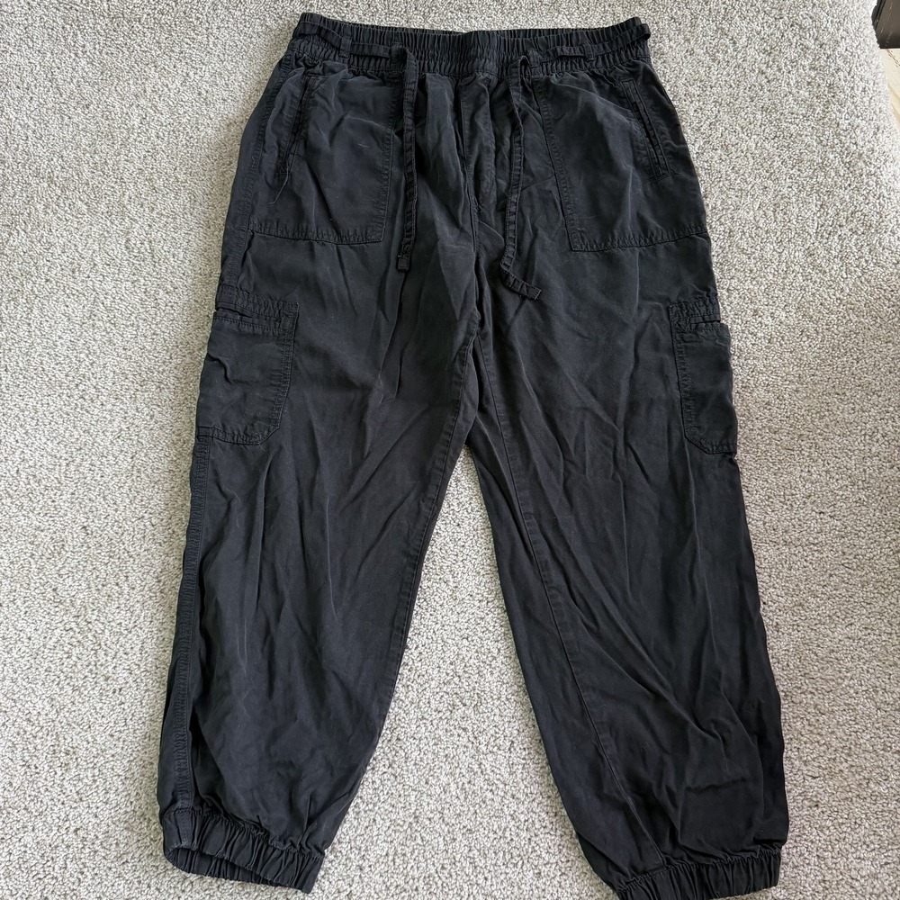 American Eagle Outfitters Jogger Pants Womens Large Black Twill Tapered Pockets